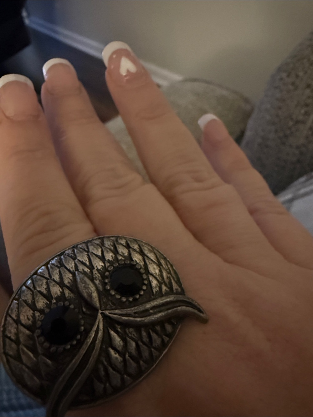 Vintage-Inspired Silver Owl Ring with Black Stones